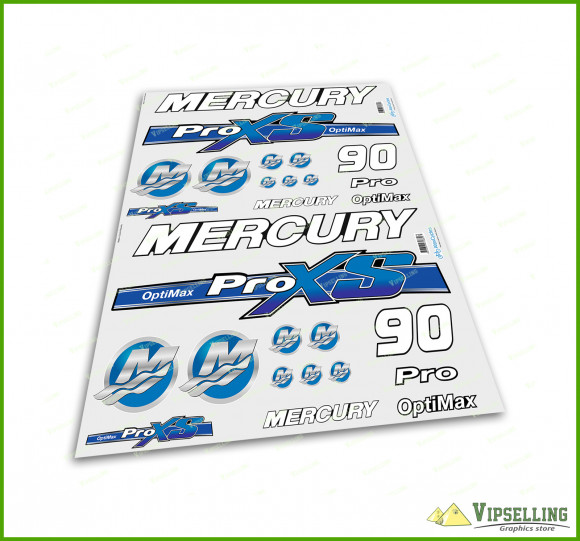 Mercury 90 115 150 175 200 225 250 HP Optimax ProXS Outboadrs Motor Blue Laminated Decals Boat  
