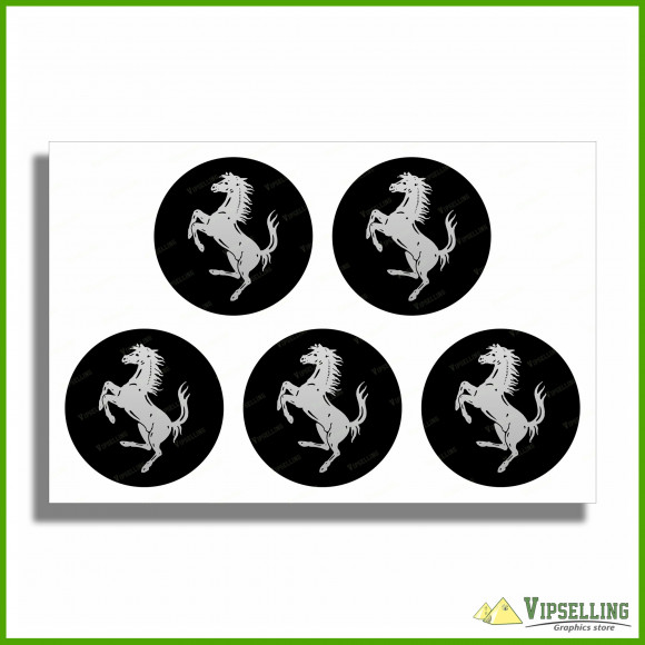 Ferrari Black/Silver Wheel Caps Center Decals Stickers Kit GTP GTB Monza Indianapolis Shell 