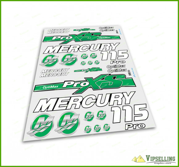  Mercury 115 150 175 200 225 250 HP Optimax ProXS Outboadrs Motor Green Laminated Decals Boat