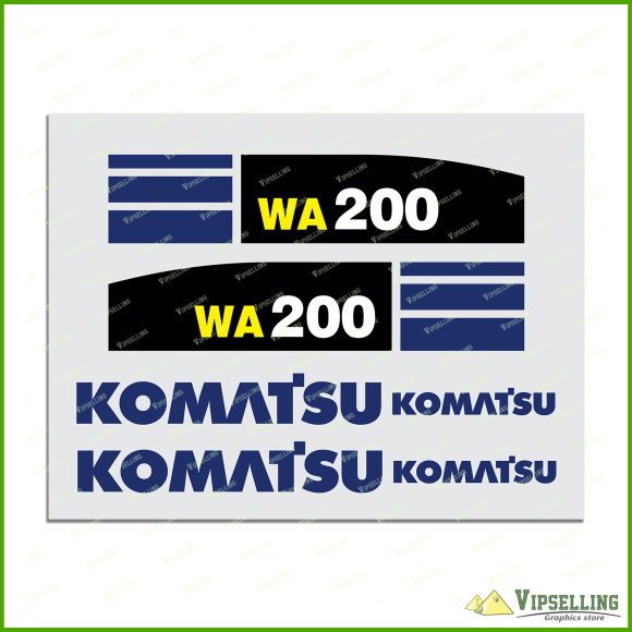 Full KOMATSU WA 200 Wheel Loader High Cast Vinyl Decals Stickers Kit New Super Look