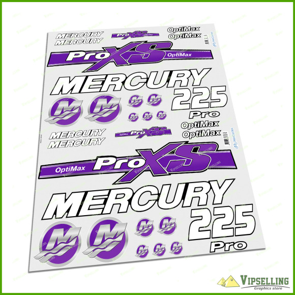Mercury 90 115 150 175 200 225 250 HP Optimax ProXS Outboadrs Motor Purple Laminated Decals Boat