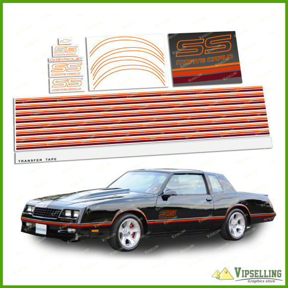 Monte Carlo SS Chevrolet Chevy 1987-1988 Orange Burgundy Full Restoration Decals Stripes Kit