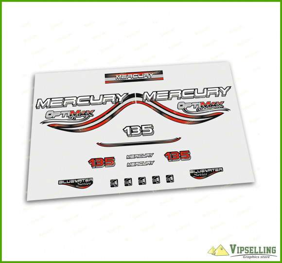 Mercury Optimax Bluewater 135 150 175 200 225 250 300 HP Red Outboard Decals Stickers Set