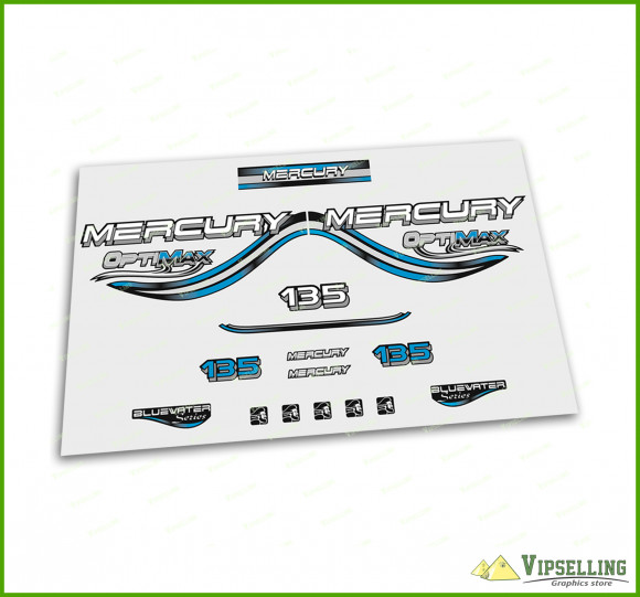 Mercury Optimax Bluewater 135 150 175 200 225 250 300 HP Blue Outboard Decals Stickers Set