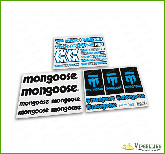 Light Blue Mongoose Pro BMX Bike Frame Fork Cycle Decals Stickers Set