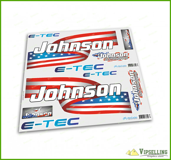 Johnson USA Flag Outboards Motor Laminated Decals Stickers Set Nice Look