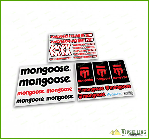 Red Mongoose Pro BMX Bike Frame Fork Cycle Decals Stickers Set
