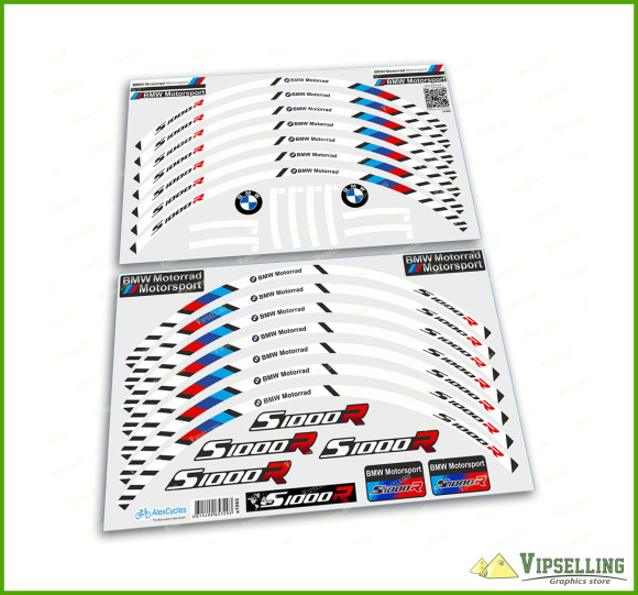 BMW Motorrad Motorsport S1000R Wheel Rim Laminated Stripes Decals Stickers Set