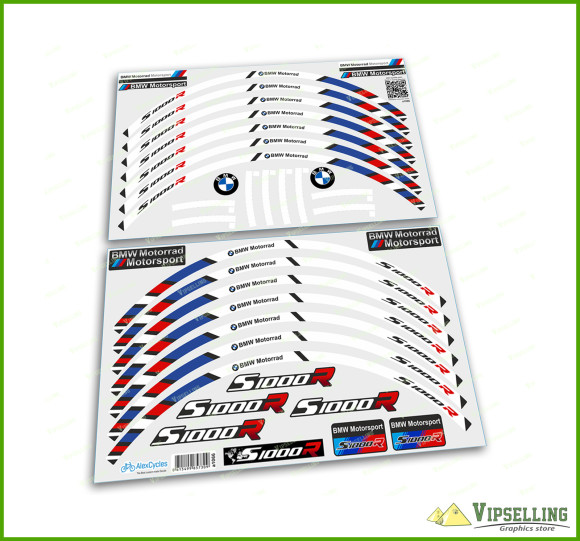 BMW Motorrad Motorsport S1000R Wheel Rim Laminated Stripes Decals Stickers Stripes Set
