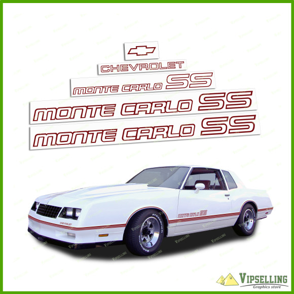Monte Carlo SS Chevrolet 1985-1986 Restoration Bordeaux Decals Stickers Logos Emblems Kit Chevy