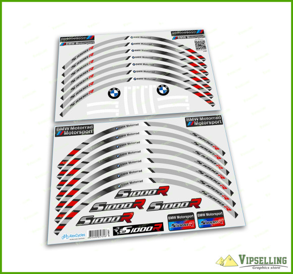 BMW Motorrad Motorsport S1000R Grey Wheel Rim Laminated Stripes Decals Stickers Stripes Set