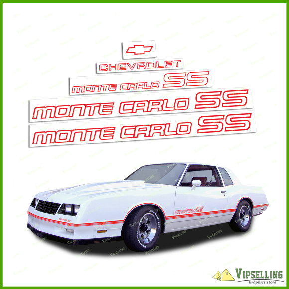 Monte Carlo SS Chevrolet 1985-1986 Restoration Red Decals Stickers Logos Emblems Kit Chevy