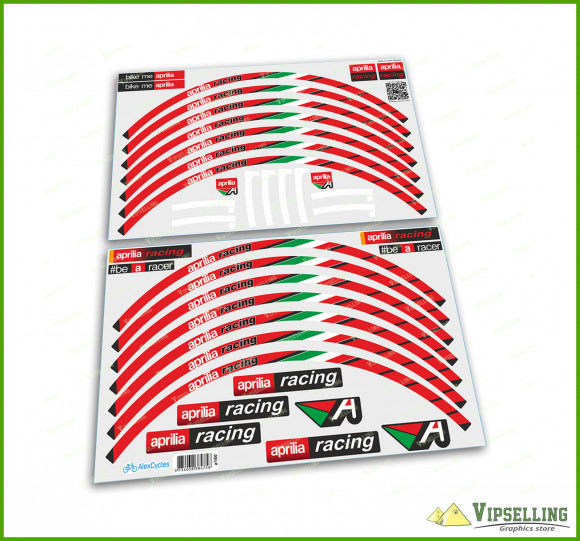 aprilia Racing Red Italy Stickers Motorcycle Laminated Wheel Rim Decals Stripes Kit 