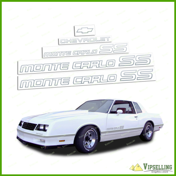 Monte Carlo SS Chevrolet 1985-1986 Restoration Silver Decals Stickers Logos Emblems Kit Chevy