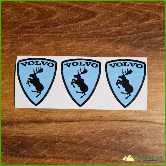 GENUINE Discontinued Traditional Black on Rebel Blue Prancing Moose VOLVO 3” Adhesive Vinyl Decals Stickers
