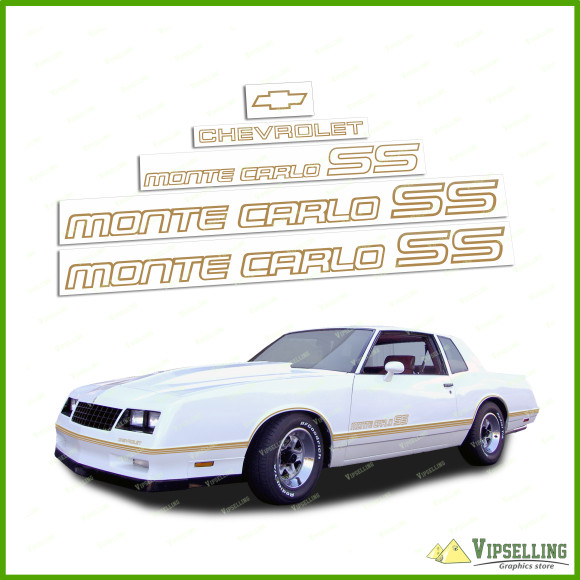 Monte Carlo SS Chevrolet 1985-1986 Restoration Gold Decals Stickers Logos Emblems Kit Chevy