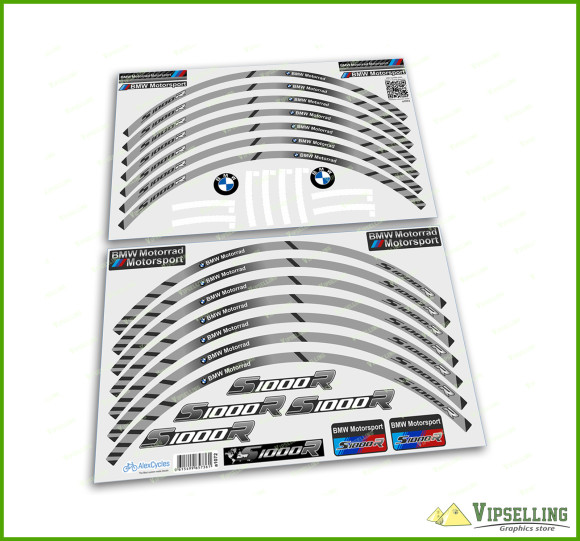 BMW Motorrad Motorsport S1000R Wheel Rim Grey Laminated Stripes Decals Stickers Kit BMW Motorrad Motorsport S1000R Wheel Rim Grey Laminated Stripes Decals Stickers Kit
