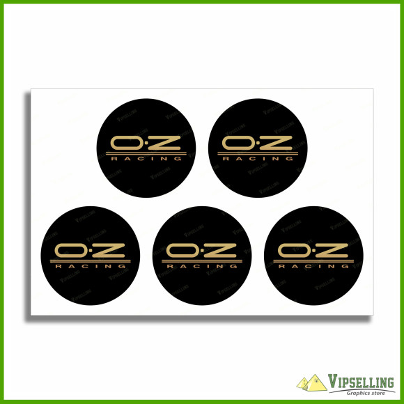 Red OZ Racing Wheel Center Caps Silver Gold Laminated Decals Stickers Kit