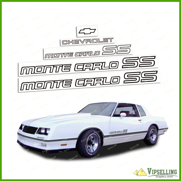 Monte Carlo SS Chevrolet 1985-1986 Restoration Black Decals Stickers Logos Emblems Kit Chevy