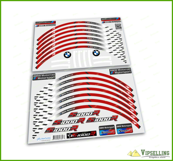 BMW Motorrad Motorsport S1000R Red Wheel Rim Laminated Stripes Decals Stickers Kit BMW Motorrad Motorsport S1000R Red Wheel Rim Laminated Stripes Decals Stickers Kit