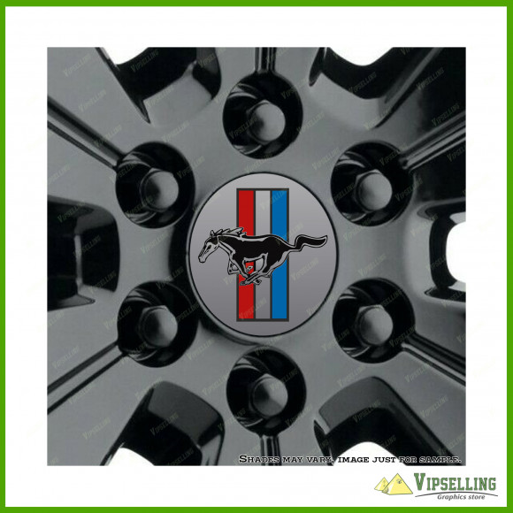 Ford Mustang Shelby Silver Wheel Caps Center Decals Stickers Set