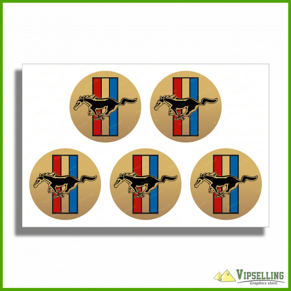 Ford Mustang Shelby Silver Wheel Caps Center Decals Stickers Set