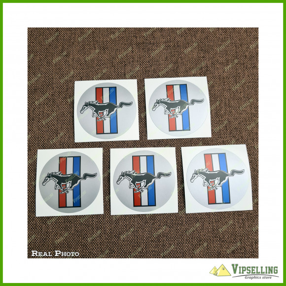 Ford Mustang Shelby Silver Wheel Caps Center Decals Stickers Set