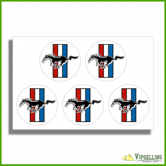 Ford Mustang Shelby Silver Wheel Caps Center Decals Stickers Set