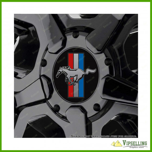 Ford Mustang Shelby Black Wheel Center Caps Laminated Decals Stickers Set
