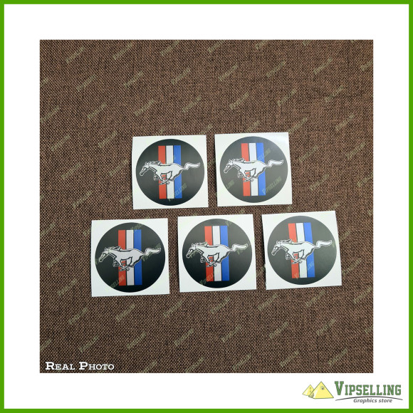 Ford Mustang Shelby Black Wheel Center Caps Laminated Decals Stickers Set