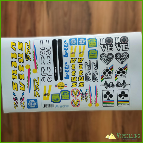 Rare VITUS Lotto 992 Team Bicycle Yellow Decals Stickers for Re-sprays Kit Rare VITUS Lotto 992 Team Bicycle Yellow Decals Stickers for Re-sprays Kit