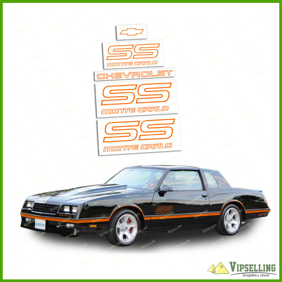 Monte Carlo SS Chevrolet 1987-1988 Restoration Orange Decals Stickers Logos Emblems Kit Chevy