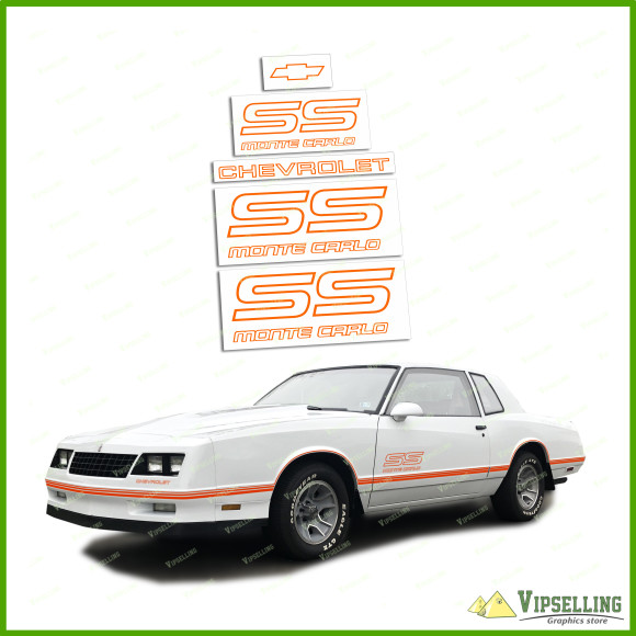 Monte Carlo SS Chevrolet 1987-1988 Restoration Orange Decals Stickers Logos Emblems Kit Chevy Monte Carlo SS Chevrolet 1987-1988 Restoration Orange Decals Stickers Logos Emblems Kit Chevy