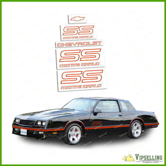 Monte Carlo SS Chevrolet 1987-1988 Restoration Red-Orange Decals Stickers Logos Emblems Kit Chevy