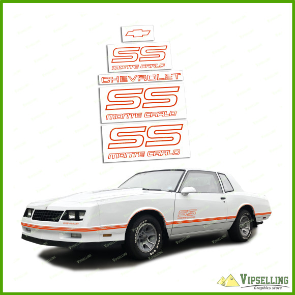 Monte Carlo SS Chevrolet 1987-1988 Restoration Red-Orange Decals Stickers Logos Emblems Kit Chevy