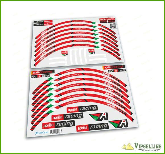 aprilia Racing Stickers Race Motorcycle Laminated Wheel Rim Decals Stripes Kit 