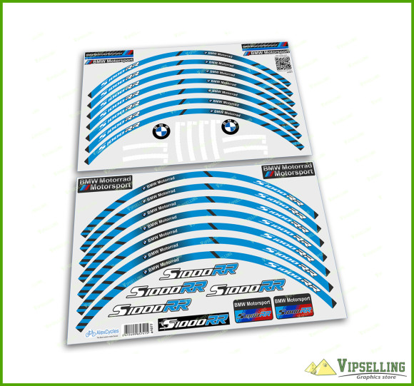 BMW Motorrad Motorsport S1000RR Wheel Rim Light Blue Laminated Stripes Decals Stickers Kit