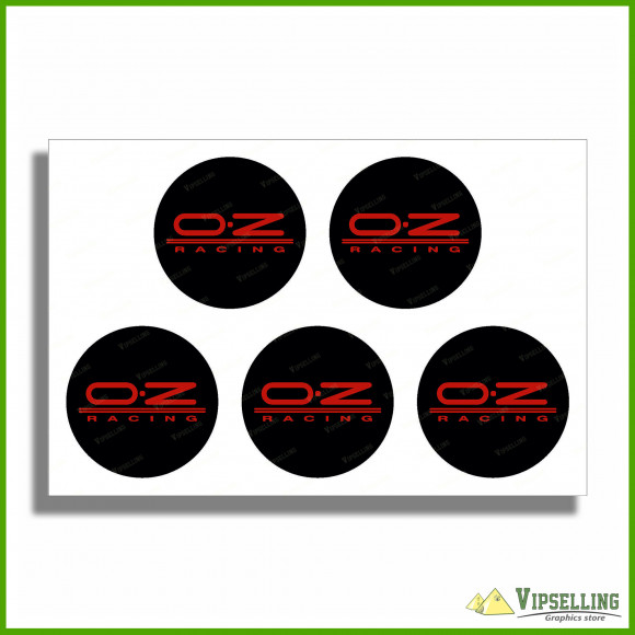 Red OZ Racing Wheel Center Caps Laminated Decals Stickers Kit