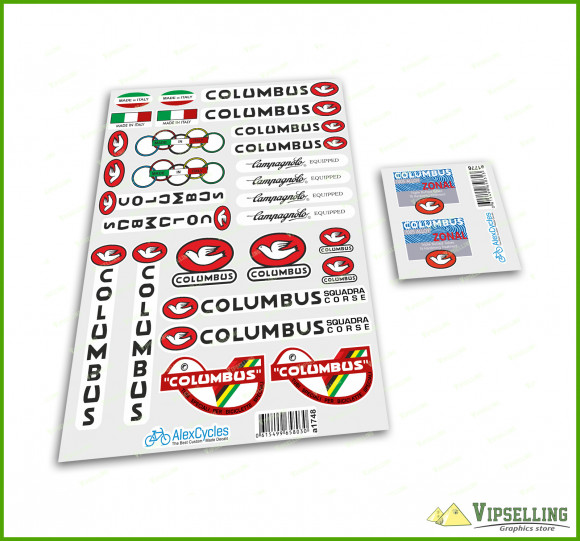 Columbus Frame ZONAL 7005 Alloy Fork & Frame Decals Stickers Kit Colnago Made in Italy Set