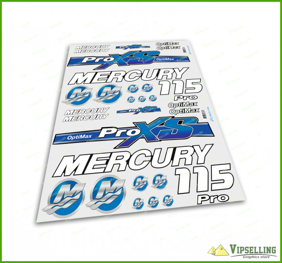 Mercury 90 115 150 175 200 225 250 HP Optimax ProXS Outboadrs Motor Blue Laminated Decals Boat  