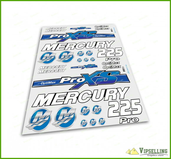 Mercury 90 115 150 175 200 225 250 HP Optimax ProXS Outboadrs Motor Blue Laminated Decals Boat  