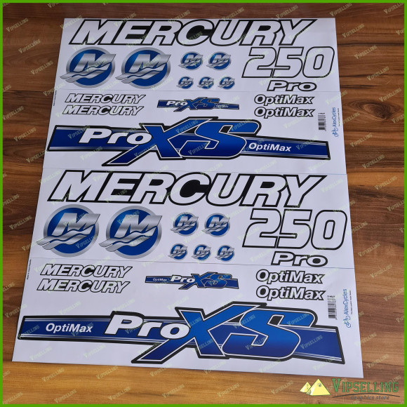 Mercury 90 115 150 175 200 225 250 HP Optimax ProXS Outboadrs Motor Blue Laminated Decals Boat  