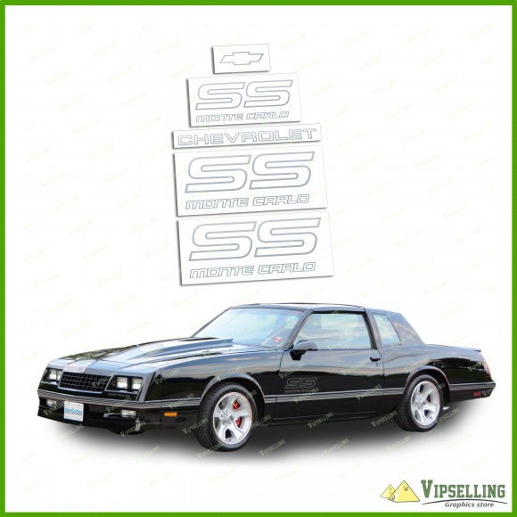 Monte Carlo SS Chevrolet 1987-1988 Restoration Silver Decals Stickers Logos Emblems Kit Chevy