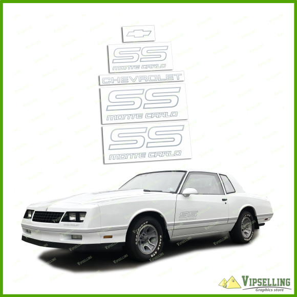 Monte Carlo SS Chevrolet 1987-1988 Restoration Silver Decals Stickers Logos Emblems Kit Chevy