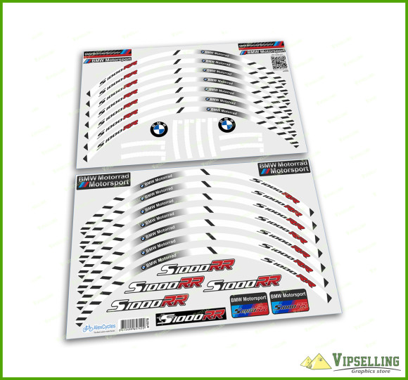 BMW Motorrad Motorsport S1000RR White Wheel Rim Laminated Stripes Decals Stickers Kit
