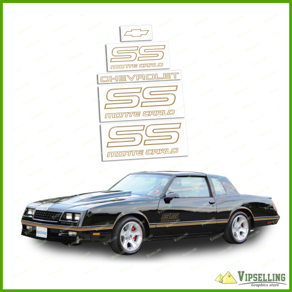 Monte Carlo SS Chevrolet 1987-1988 Restoration Gold Decals Stickers Logos Emblems Kit Chevy