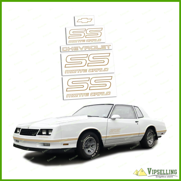 Monte Carlo SS Chevrolet 1987-1988 Restoration Gold Decals Stickers Logos Emblems Kit Chevy