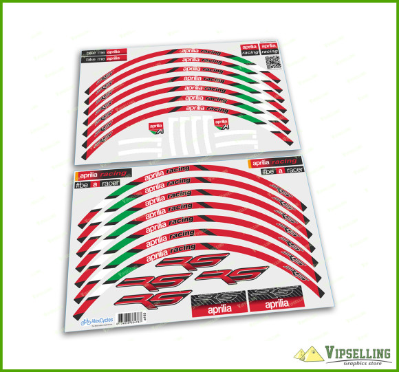 aprilia RS Racing Stickers Motorcycle Laminated Wheel Rim Decals Stripes Kit 