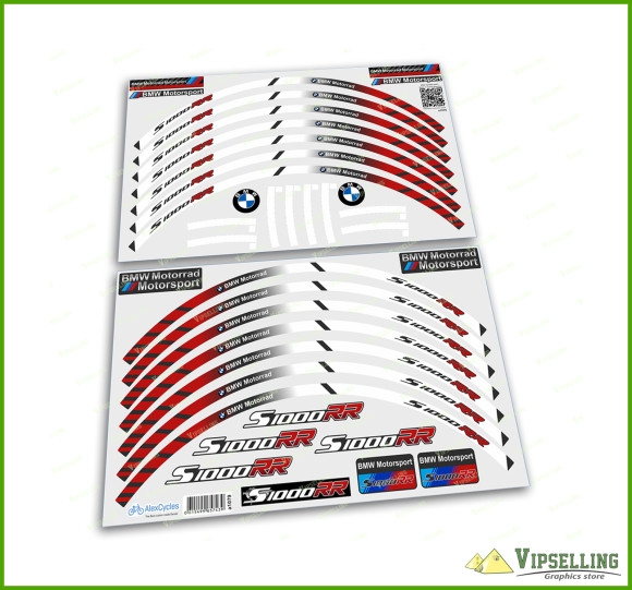 BMW Motorrad Motorsport S1000RR Red-White Wheel Rim Laminated Stripes Decals Stickers Kit BMW Motorrad Motorsport S1000RR Red-White Wheel Rim Laminated Stripes Decals Stickers Kit