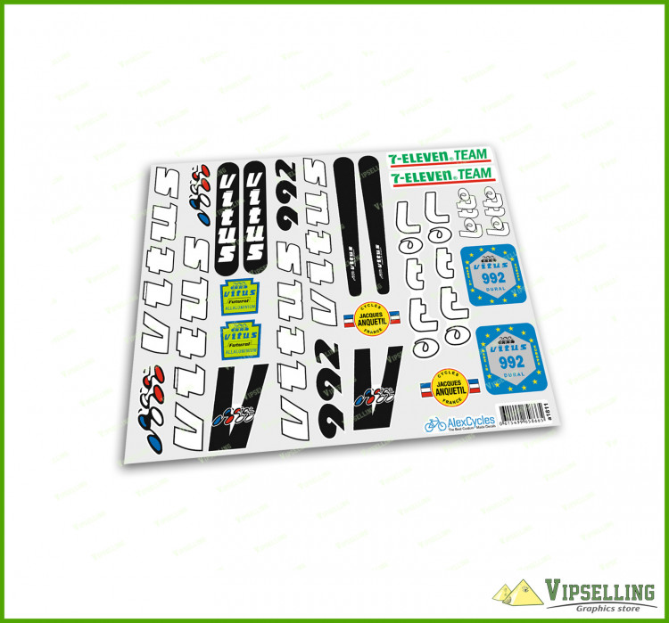 Autocollants Vélos Vitus Lotto 992 Team 7-Eleven – Décalcomanies Blanches